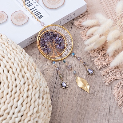 Natural Amethyst Tree of Life Pendant Decorations TREE-PW0002-21-1