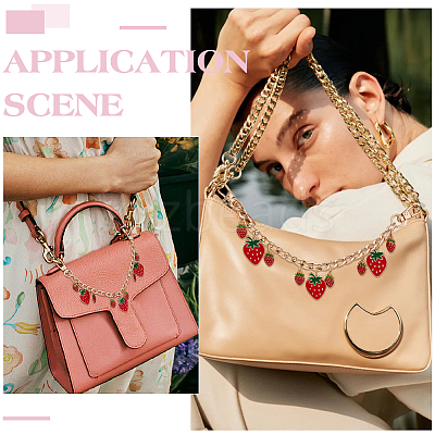 2Pcs Alloy Enamel Red Strawberry Charm Aluminum Bag Decorative Chains HJEW-UN00101-1