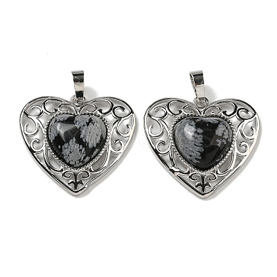 Natural Snowflake Obsidian Peach Love Heart Pendants G-G158-01G-1