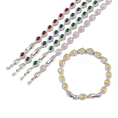 Platinum Tone Brass Micro Pave Cubic Zirconia Tennis Bracelets BJEW-B160-05P-1