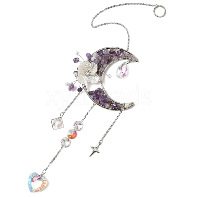 Flower Moon Metal & Natural Amethyst Chips Hanging Suncatcher GG-CBAB970-03B-1