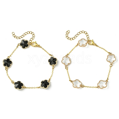 2Pcs 2 Colors Glass Flower Link Bracelets BJEW-JB10586-1