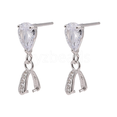 Anti-Tarnish Rhodium Plated 925 Sterling Silver Dangle Stud Earing Settings STER-K038-008P-1