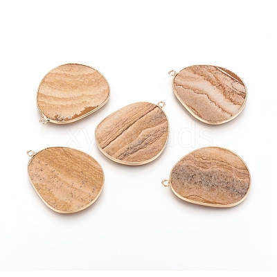 Natural Picture Jasper Pendants G-E526-09J-1