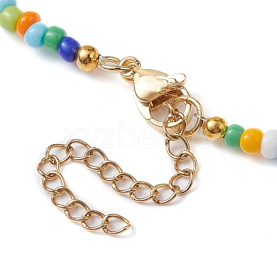 Flower Glass Seed & Pearl Beaded Necklaces NJEW-JN04677-01-1