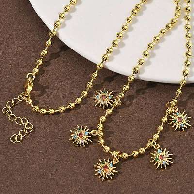 Brass Micro Pave Cubic Zirconia Sun Pendant Bib Necklaces NJEW-G183-02G-1