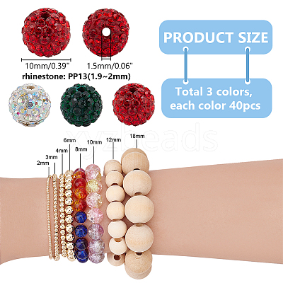 120Pcs 3 Colors Pave Disco Ball Beads RB-PH0001-42-1