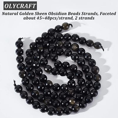 2 Strands Natural Golden Sheen Obsidian Beads Strands G-OC0003-52-1