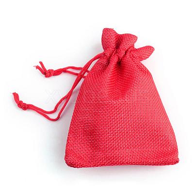 Polyester Imitation Burlap Packing Pouches Drawstring Bags ABAG-R005-14x10-18-1