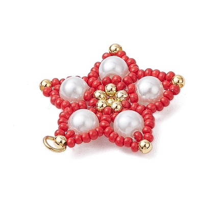 Glass Seed Beaded Star Pendants PALLOY-MZ00524-1
