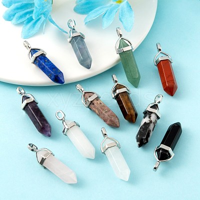 12Pcs 12 Style Natural Gemstone Double Terminated Pointed Pendants G-LS0001-74-1