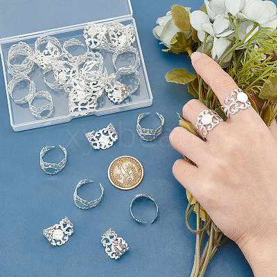 30Pcs Brass Filigree Open Cuff Ring Shanks KK-UN0001-90-1