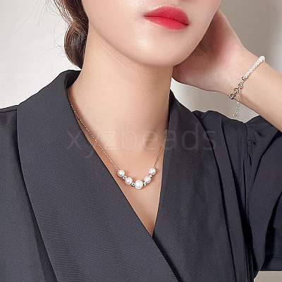 925 Sterling Silver & Baroque Natural Freshwater Keshi Pearl Round Graduated Beaded Necklaces FS-WG72E9B-01-1