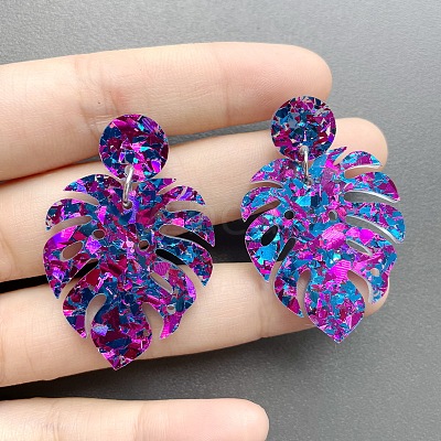 Leaf Acrylic Paillette Dangle Stud Earrings FS-WG5D05C-05-1