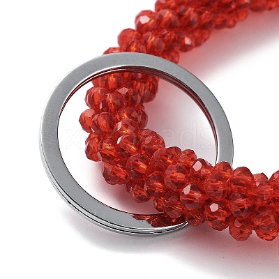 Glass Beaded Bracelet Wrist Keychain AJEW-Z018-01C-1