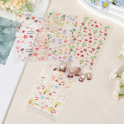 4Pcs 4 Styles Ocean Theme Self Adhesive PET Nail Art Stickers Decals MRMJ-SP0001-17-1