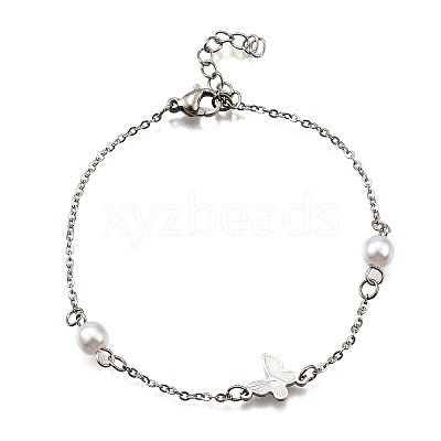 304 Stainless Steel Butterfly Link Bracelets BJEW-C098-01C-P-1