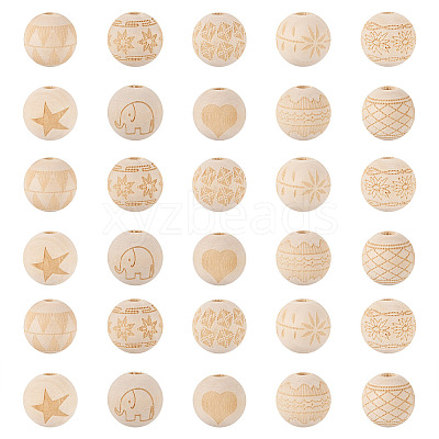 100Pcs 10 Style Unfinished Natural Wood European Beads WOOD-TA0001-55-1