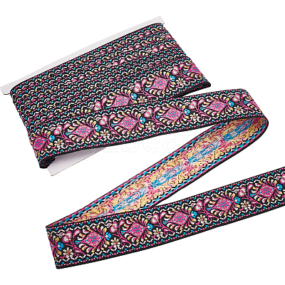 10 Yards Ethnic Style Polyester Jacquard Flower Ribbons SRIB-WH0011-195-1