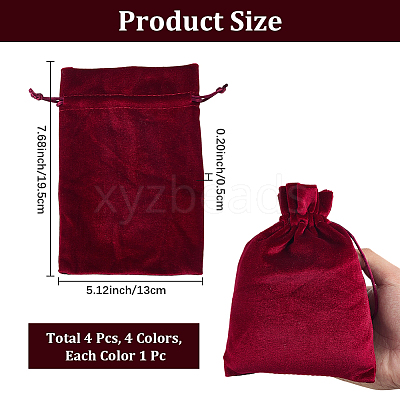 4Pcs 4 Colors Rectangle Velvet Drawstring Pouches TP-CN0001-35B-1