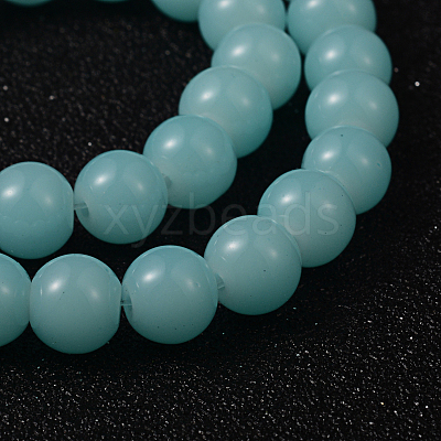 Pale Turquoise Color Spray Painted Round Imitation Jade Glass Beads Strands X-DGLA-S076-8mm-19-1