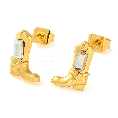Brass Micro Pave Cubic Zirconia Stud Earrings For Women EJEW-B111-01G-01-1