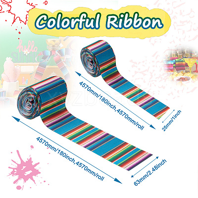 2Rolls 2 Styles Stripe Pattern Printed Polyester Grosgrain Ribbon OCOR-TA0001-37N-1