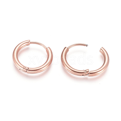 Ion Plating(IP) 304 Stainless Steel Huggie Hoop Earrings EJEW-F111B-17mm-RG-1