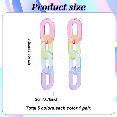 5 Pairs 5 Colors Acrylic Cable Chains Dangle Stud Earrings EJEW-AN0004-06-1