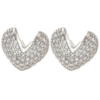 Rack Plating Heart Brass Pave Clear Cubic Zirconia Stud Earrings EJEW-I310-01P-1