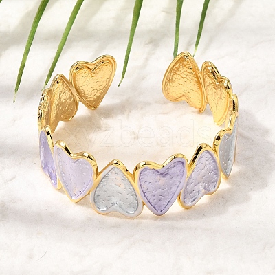 304 Stainless Steel Enamel Heart Open Cuff Bangles for Women SA-CBA1A30-01B-G-1