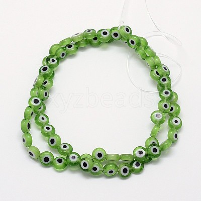 Handmade Evil Eye Lampwork Flat Round Bead Strands LAMP-L058-6mm-02-1