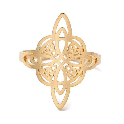 304 Stainless Steel Witch Knot Open Cuff Rings for Women X-AJEW-U005-01G-1