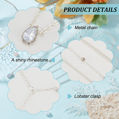 1Pc Clear Cubic Zirconia Teardrop Backdrop Necklace Body Chain NJEW-FG0001-02S-1