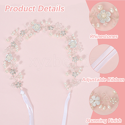 Polyester with Plastic Pearl and Acrylic Flower Hairband for Bride Wedding Bridal Veil Hair Accessories Hair Vine OHAR-WH20010-04S-1