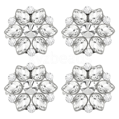 4Pcs Flower Alloy with Glass Rhinestone Shoe Buckle Clips AJEW-FG0003-64D-1
