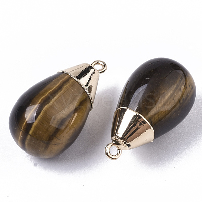 Top Golden Plated Natural Tiger Eye Pendants G-T131-02A-1