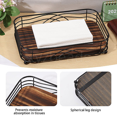 Wood and Iron Desktop Tissue Storage Holder AJEW-WH0410-106-1