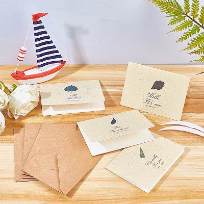 Leaf Pattern Kraft Envelopes and Greeting Cards Set DIY-CP0001-78-1
