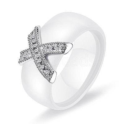 Cross Brass Micro Pave Clear Cubic Zirconia with Porcelain Finger Rings FS-WG0A171-01-1