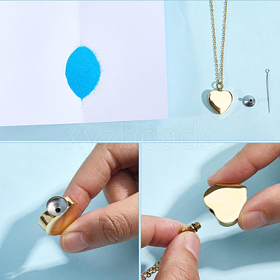 2Pcs 2 Colors Stainless Steel Heart Cinerary Casket Pendant Necklaces NJEW-CN0001-26-1