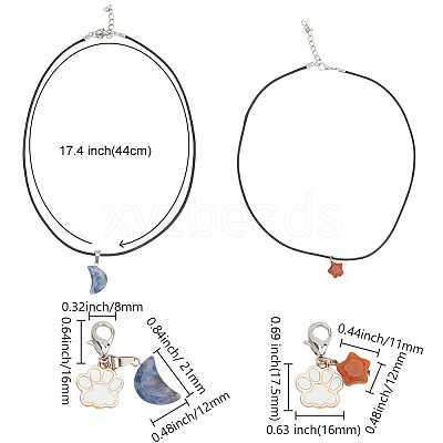 Waxed Cotton Cord & Gemstone Star/Moon Pendant Necklaces & Alloy Enamel Paw Print Pendant Decorations for Pet Decorations SJEW-DR00001-1