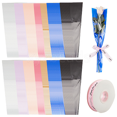 210Pcs 7 Colors Plastic Flower Bouquets Wrapping Packaging AJEW-CP0005-28-1