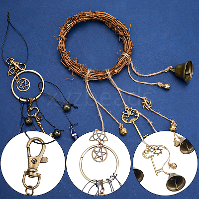 2Pcs 2 Style Rattan & Alloy Witch Bells for Door Knob AJEW-GF0008-21-1