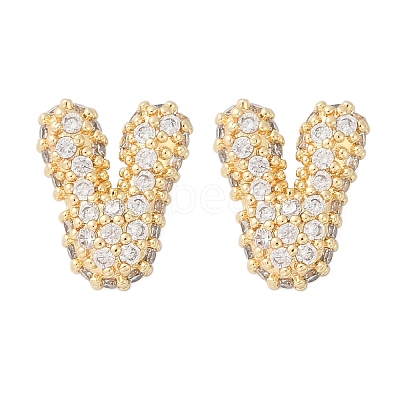 Brass Micro Pave Cubic Zirconia Stud Earrings EJEW-Z091-04G-V-1
