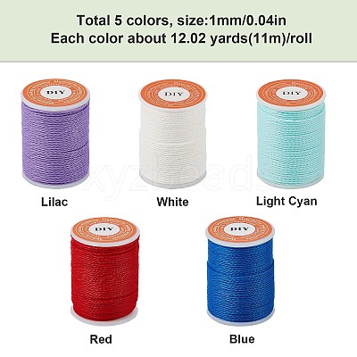5 Rolls 5 Colors Round Waxed Polyester Cord YC-SC0001-02-1