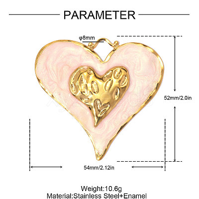 304 Stainless Steel with Pearl Pink Enamel Big Pendants SA-OY001-65G-1