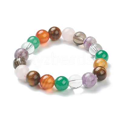Natural Mixed Wealth Stone Beaded Stretch Bracelets BJEW-D446-D-39-1