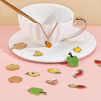 40Pcs 10 Style Light Gold Plated Alloy Enamel Pendants ENAM-SC0001-89KCG-1