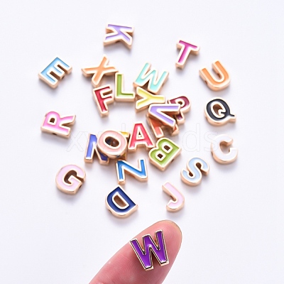Alloy Enamel Alphabet Beads ENAM-R055-01-RS-1